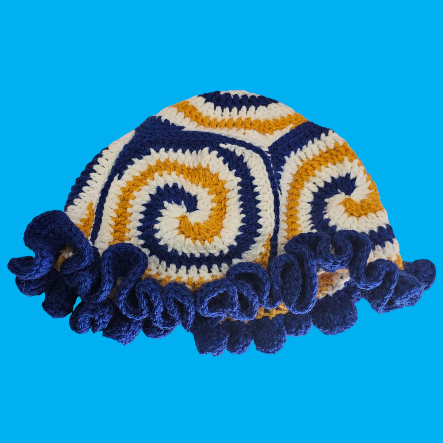 swirl granny square ruffle hat