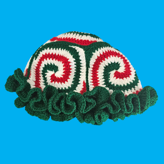 swirl granny square ruffle hat