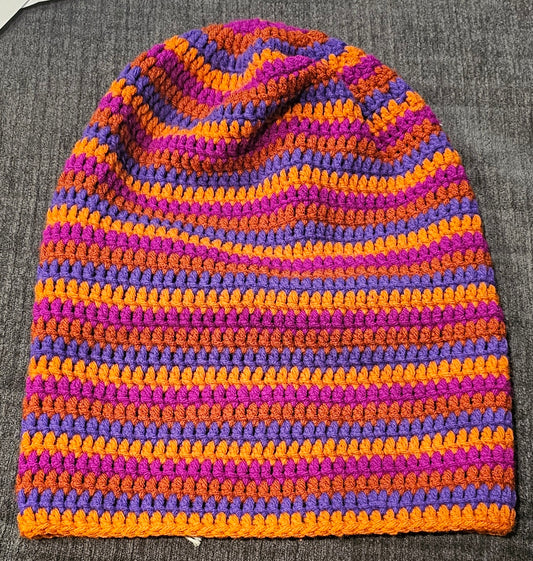 oranges/purples striped super slouchy beanie